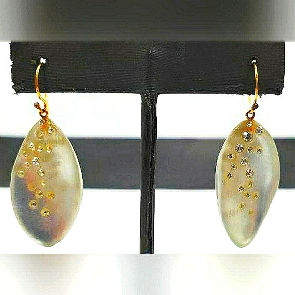 Alexis Bittar Champagne Lucite and Crystal Drop Earrings - Picture 1 of 10